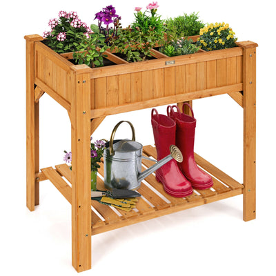 8 Grids Wood Elevated Garden  Planter Box Kit with Liner & Shelf