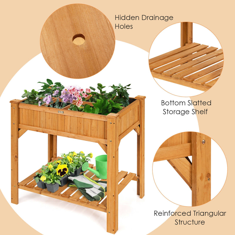 8 Grids Wood Elevated Garden  Planter Box Kit with Liner & Shelf
