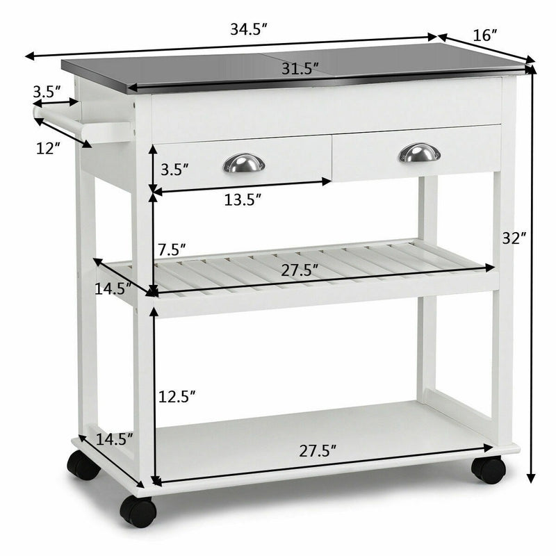 Rolling Kitchen Island Trolley Cart with 2 Drawers