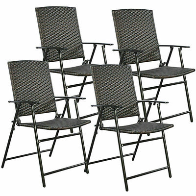 Set of 4 Portable Folding Rattan Chair Support 250 lbs