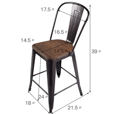 Set of 4 Industrial Metal Counter Stool Dining Chairs with Removable Backrest
