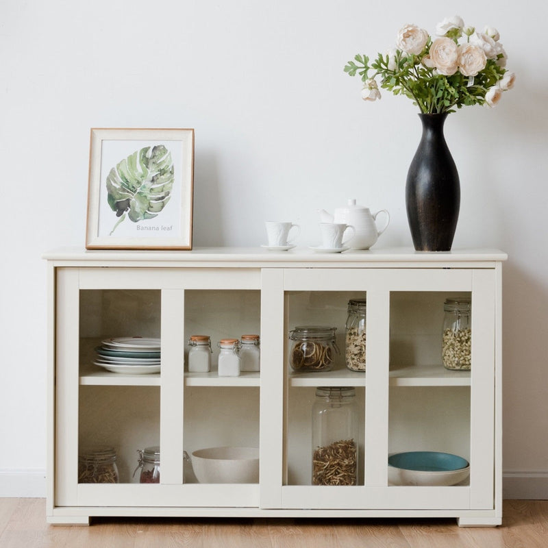 Straight Buffet Sideboard Kitchen Cabinet with 2 Sliding Doors