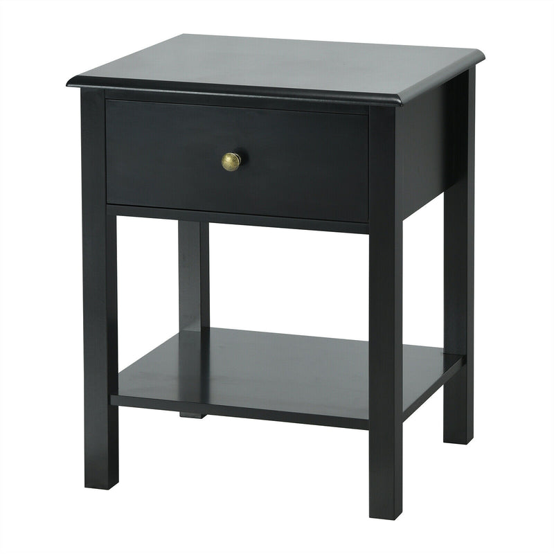 Rectangular Nightstand End Table with One Drawer and One Shelf