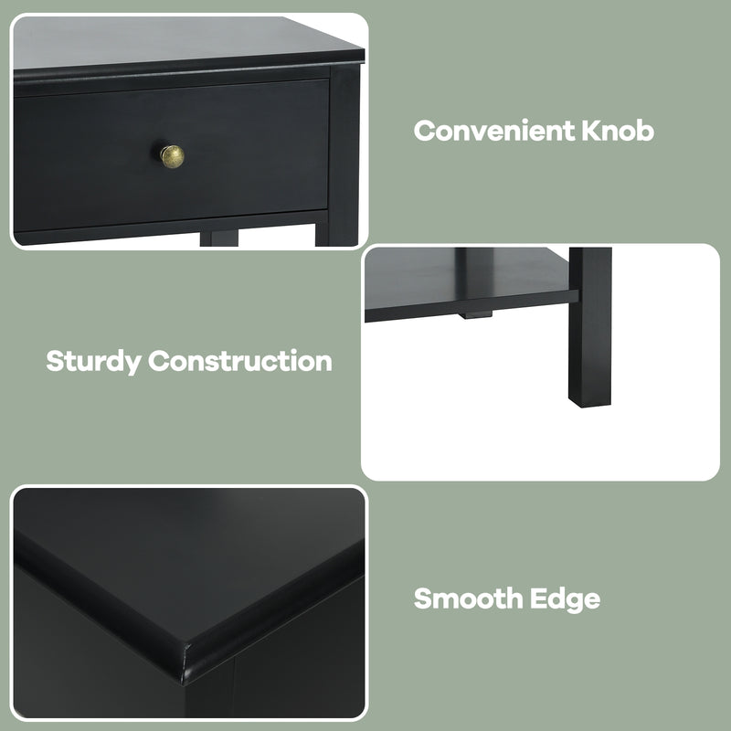 Rectangular Nightstand End Table with One Drawer and One Shelf