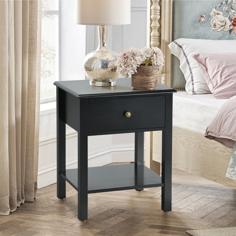 Rectangular Nightstand End Table with One Drawer and One Shelf