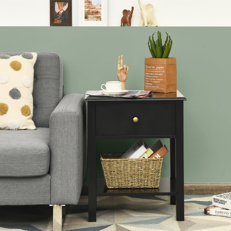 Rectangular Nightstand End Table with One Drawer and One Shelf