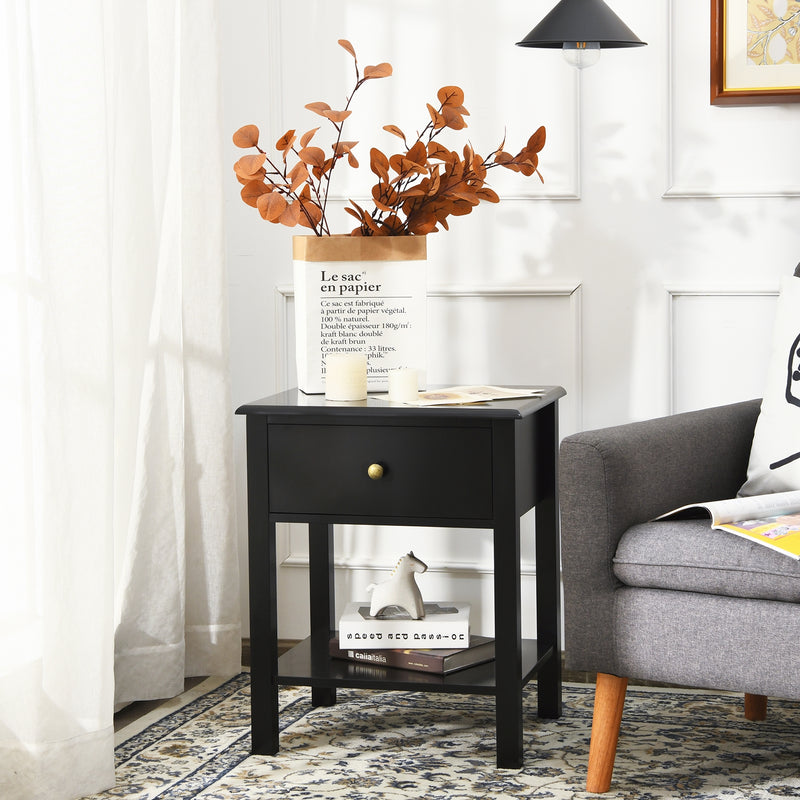 Rectangular Nightstand End Table with One Drawer and One Shelf