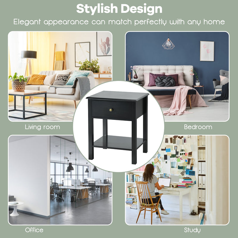Rectangular Nightstand End Table with One Drawer and One Shelf