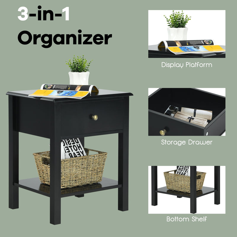 Rectangular Nightstand End Table with One Drawer and One Shelf