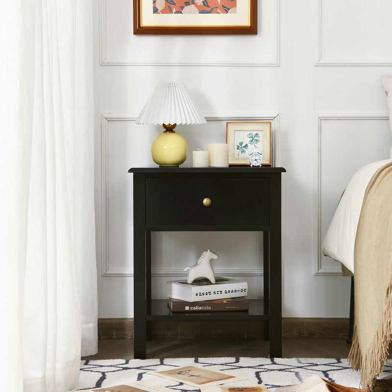 Rectangular Nightstand End Table with One Drawer and One Shelf