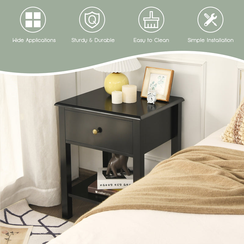Rectangular Nightstand End Table with One Drawer and One Shelf
