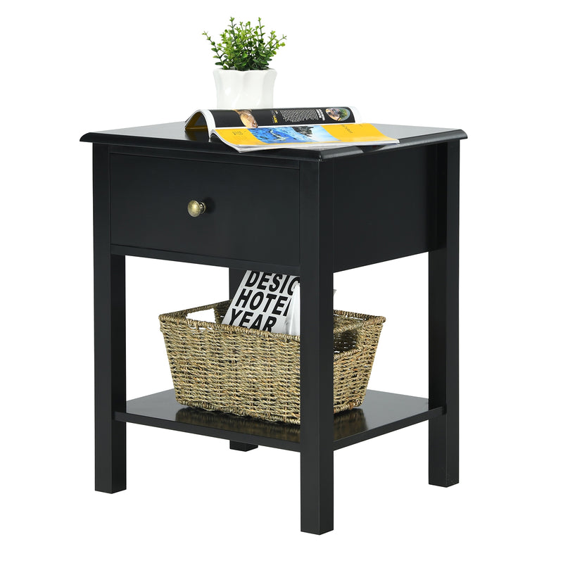 Rectangular Nightstand End Table with One Drawer and One Shelf