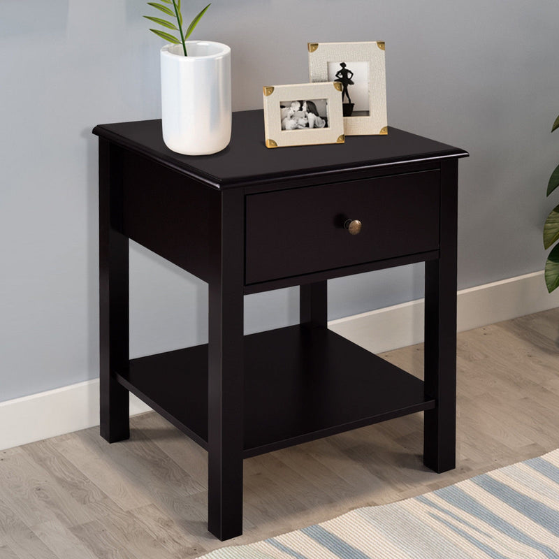 Rectangular Nightstand End Table with One Drawer and One Shelf