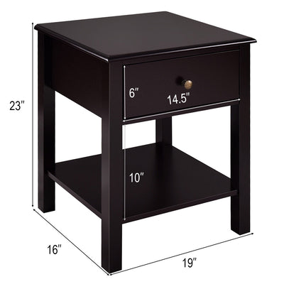 Rectangular Nightstand End Table with One Drawer and One Shelf
