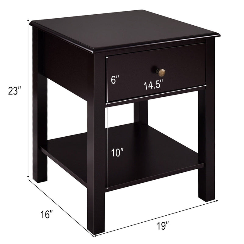 Rectangular Nightstand End Table with One Drawer and One Shelf