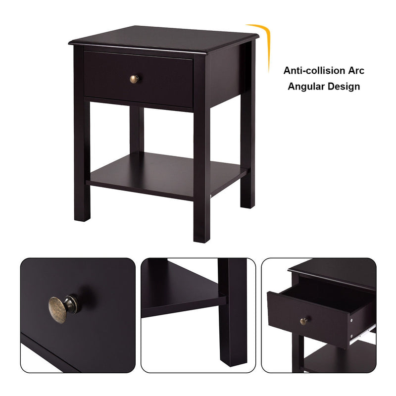 Rectangular Nightstand End Table with One Drawer and One Shelf