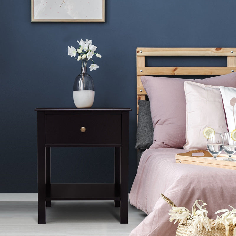 Rectangular Nightstand End Table with One Drawer and One Shelf