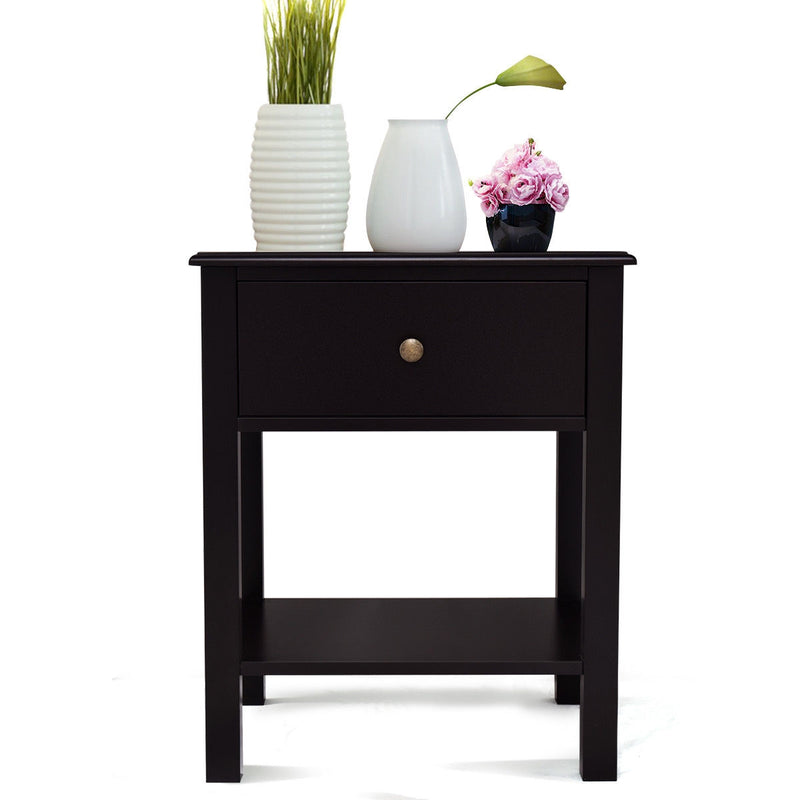Rectangular Nightstand End Table with One Drawer and One Shelf