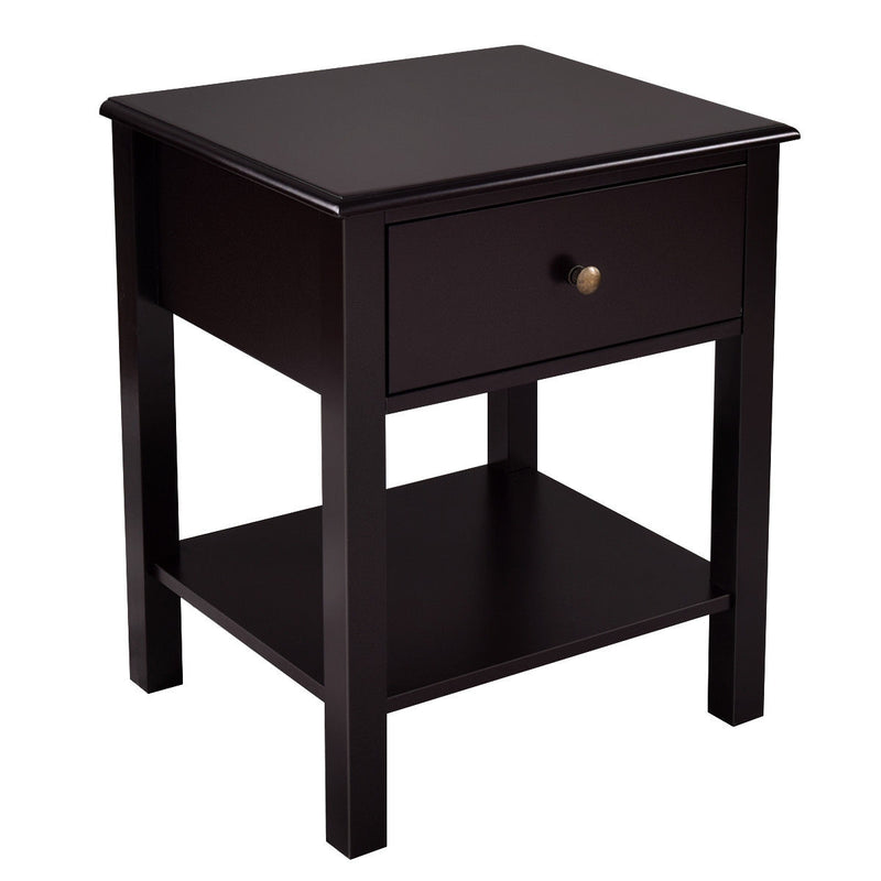 Rectangular Nightstand End Table with One Drawer and One Shelf