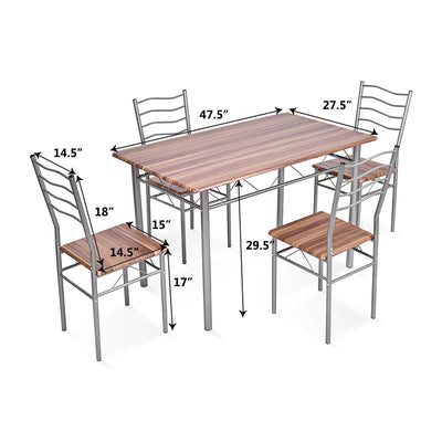 5 Pcs Wood Metal Dining Table Set with 4 Chairs