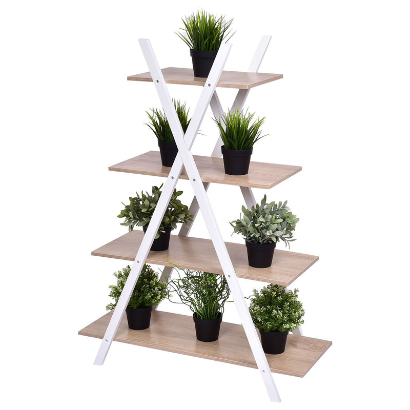 X-Shape 4-Tier Display Shelf Rack Potting Ladder-White