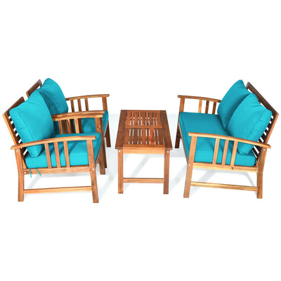 4 Pieces Wooden Patio Sofa Chair Set with Cushion