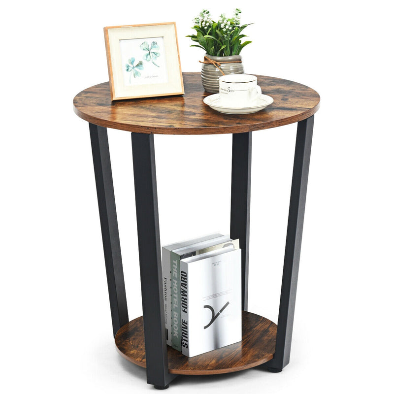 2-layer Round End Table Nightstand with Removable Shelf
