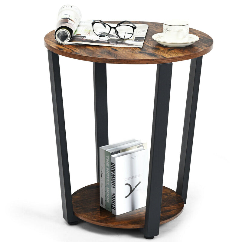 2-layer Round End Table Nightstand with Removable Shelf