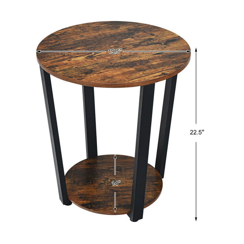 2-layer Round End Table Nightstand with Removable Shelf