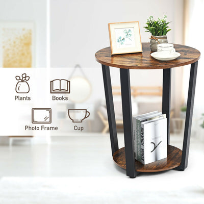2-layer Round End Table Nightstand with Removable Shelf