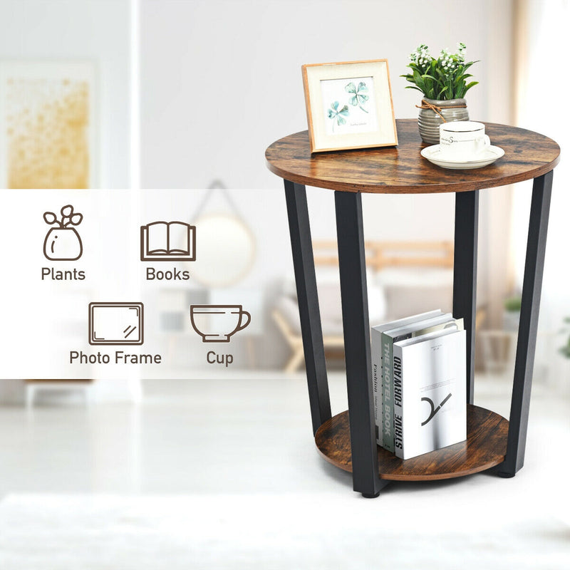 2-layer Round End Table Nightstand with Removable Shelf