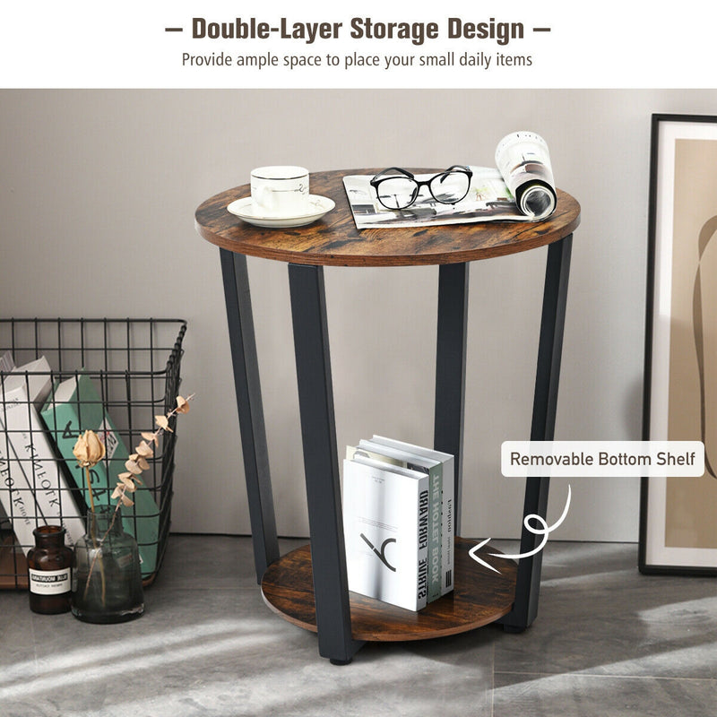 2-layer Round End Table Nightstand with Removable Shelf