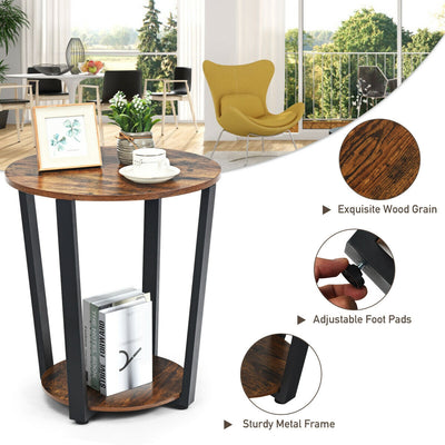 2-layer Round End Table Nightstand with Removable Shelf