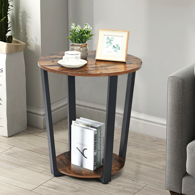 2-layer Round End Table Nightstand with Removable Shelf