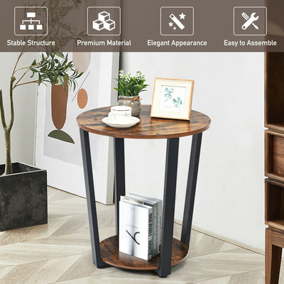 2-layer Round End Table Nightstand with Removable Shelf
