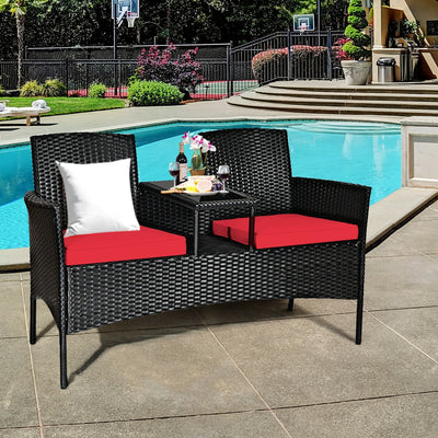 Wicker Patio Conversation Furniture Set with Removable Cushions and Table