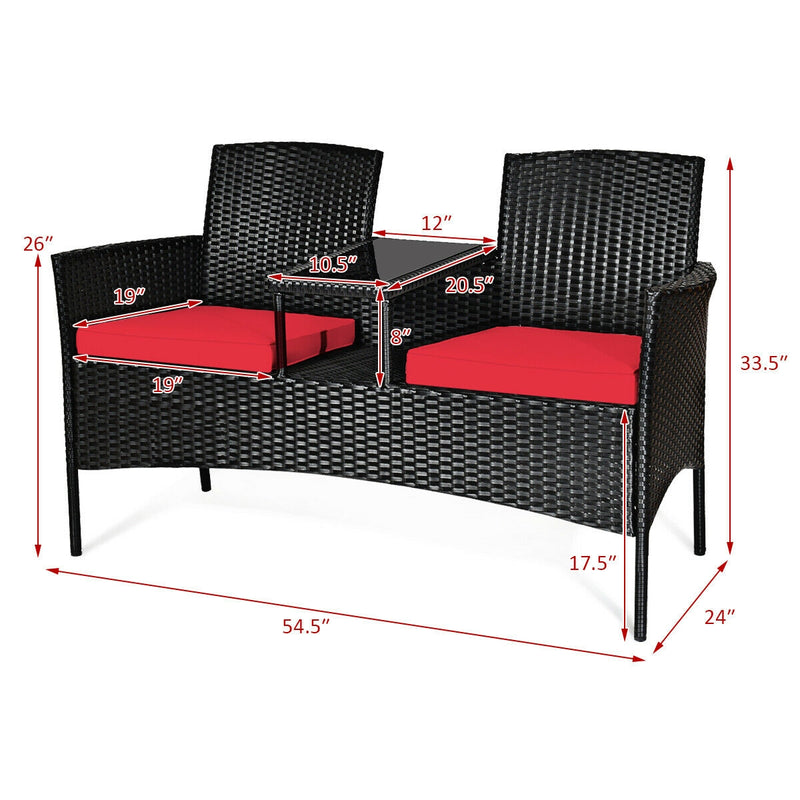 Wicker Patio Conversation Furniture Set with Removable Cushions and Table