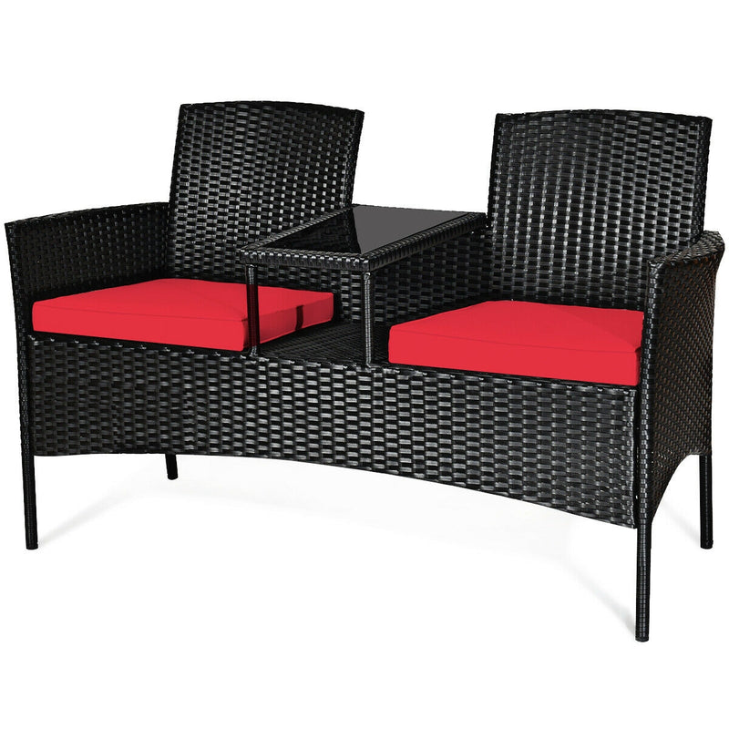 Wicker Patio Conversation Furniture Set with Removable Cushions and Table