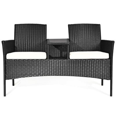 Wicker Patio Conversation Furniture Set with Removable Cushions and Table