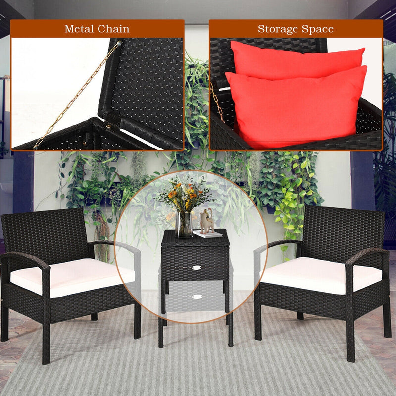 3 Piece PE Rattan Wicker Sofa Set with Washable and Removable Cushion