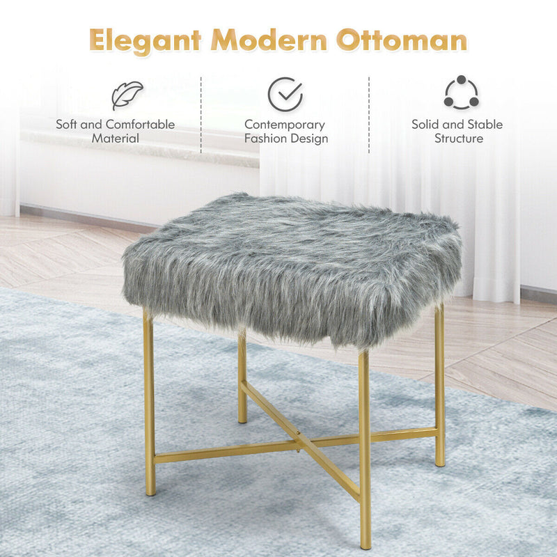 Faux Fur Ottoman with Metal Legs