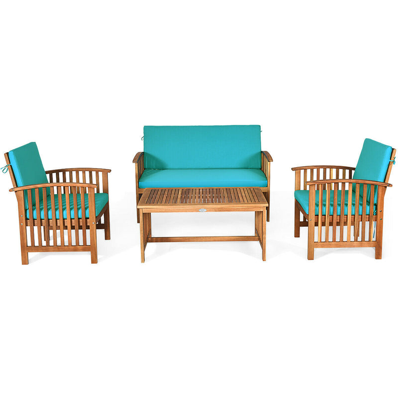 4PCS Patio Solid Wood Furniture Set