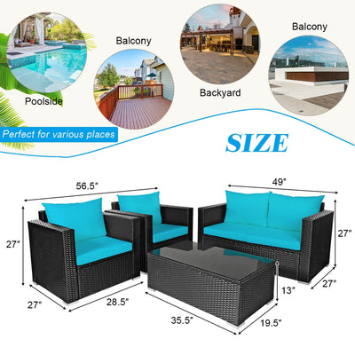 4 Pcs Patio Rattan Cushioned Furniture Set