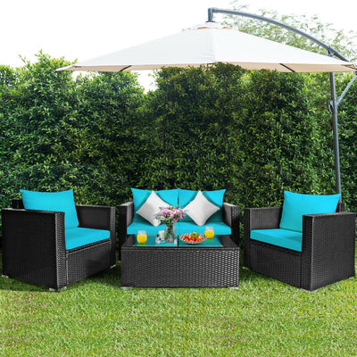 4 Pcs Patio Rattan Cushioned Furniture Set