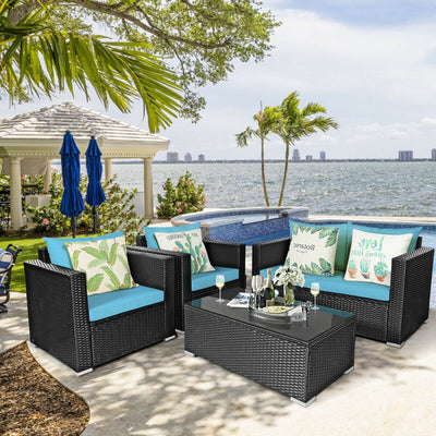 4 Pcs Patio Rattan Cushioned Furniture Set