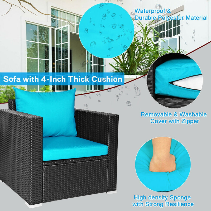 4 Pcs Patio Rattan Cushioned Furniture Set