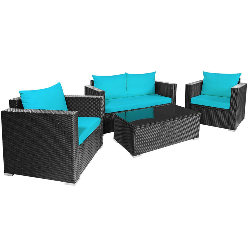 4 Pcs Patio Rattan Cushioned Furniture Set