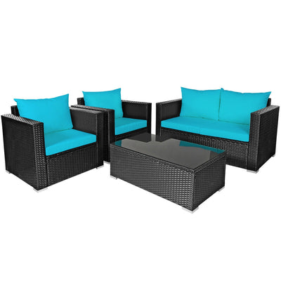 4 Pcs Patio Rattan Cushioned Furniture Set