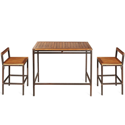 3 PCS Patio Rattan Wicker Bar Dining Furniture Set