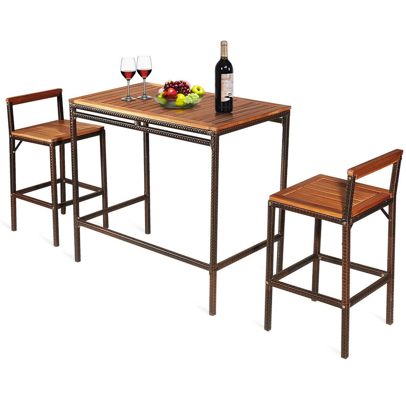 3 PCS Patio Rattan Wicker Bar Dining Furniture Set